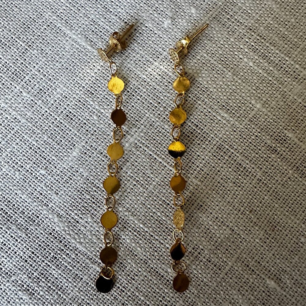 14K yellow gold mirror drop earrings